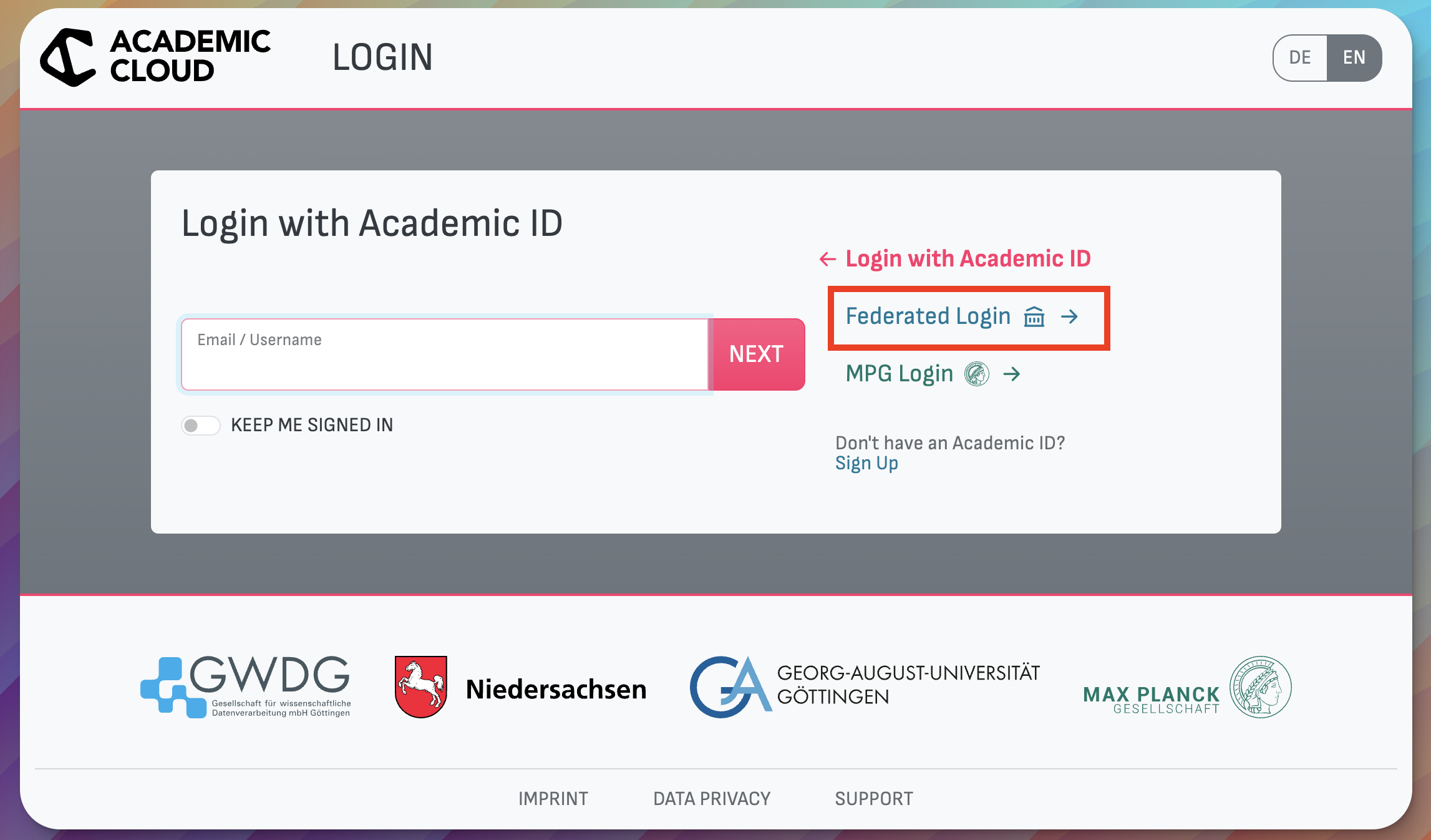 Chat-AI login screen